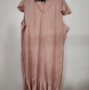 Peach Jacquard Print V Neck Ruffled Hem Sheath Dress Plus 6X NWOT